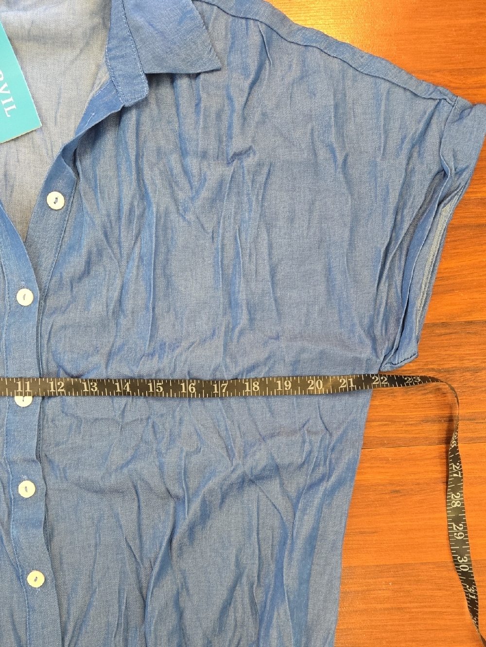Popvil Chambray Button-Front Shirt Dress in Blue Size Large NWT Has Pockets - Picture 6 of 9
